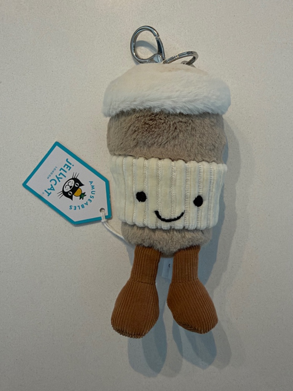 BNWT RARE Jellycat AMUSEABLE COFFEE TO GO Bag Charm Key Ring Keychain brown cute